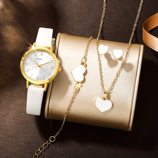 5pcs Casual High School Students Number Shell Band Quartz Watch