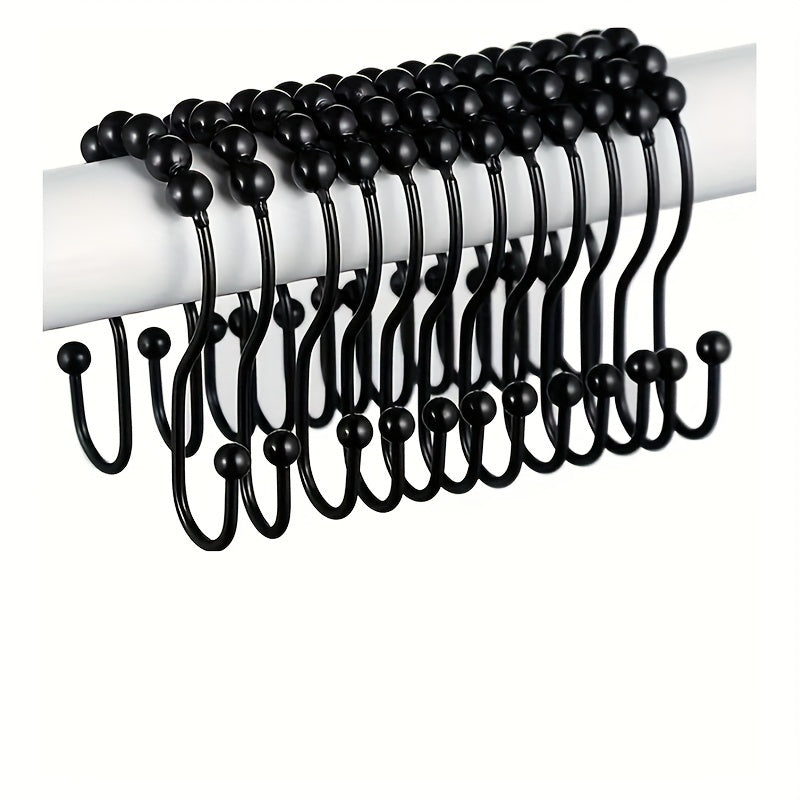 12pcs Double Hook Shower Curtain Ring Rustproof Smooth Glide for Bathroom