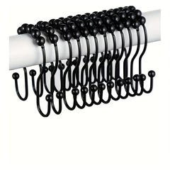 12pcs Double Hook Shower Curtain Ring Rustproof Smooth Glide for Bathroom