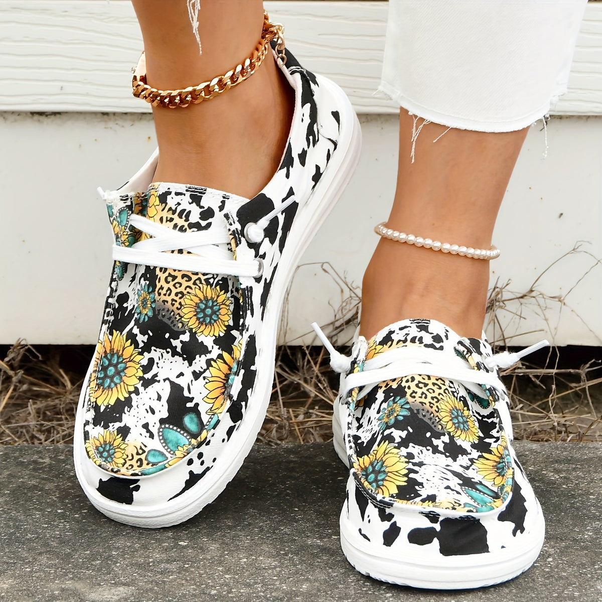Sunflower & Leopard Flat Shoes Women's Casual Lightweight Walking Shoes