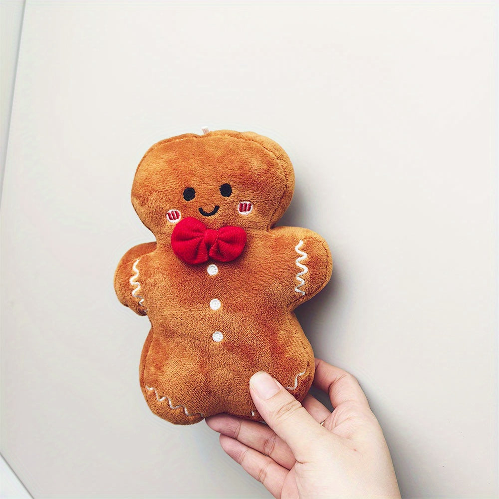 Christmas Tree Decorations 2pcs Plush Gingerbread Man Ornaments Red Bow Tie