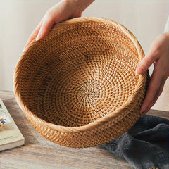 Round Rattan Fruit Basket Decorative Serving Baskets