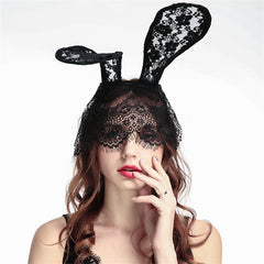 Halloween Lace Bunny Rabbit Ears Veil Mask Costume Party Roleplay