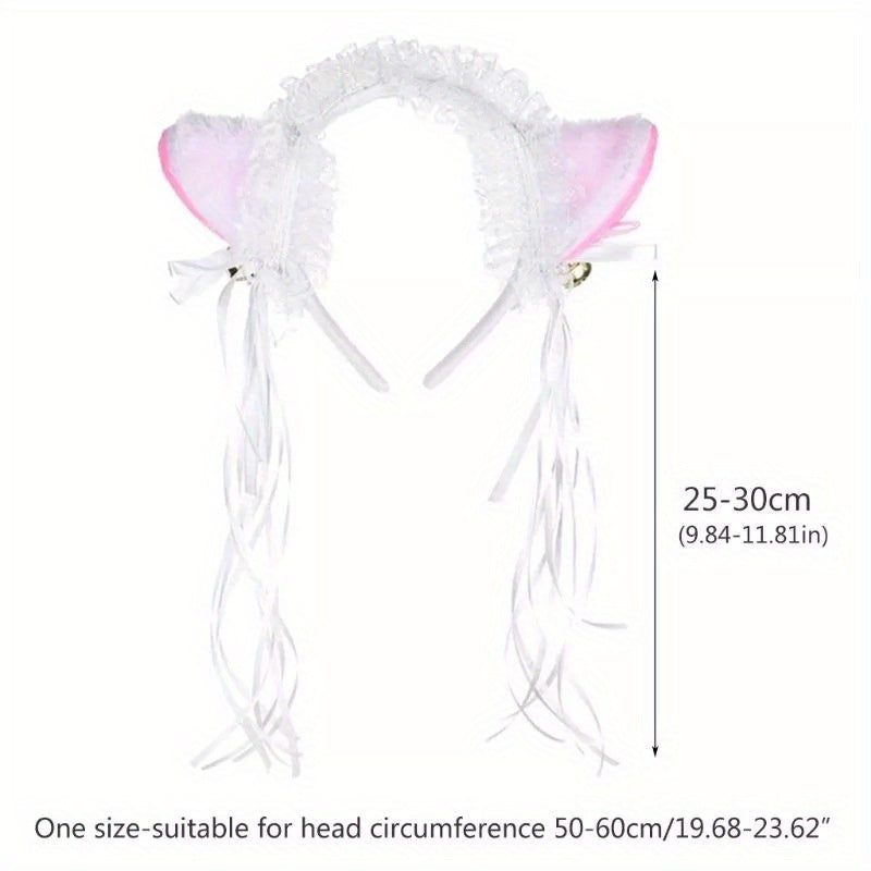 Cat Ears Headband Lace Hoop Tassel Lolita Hair Band for Cosplay Costume
