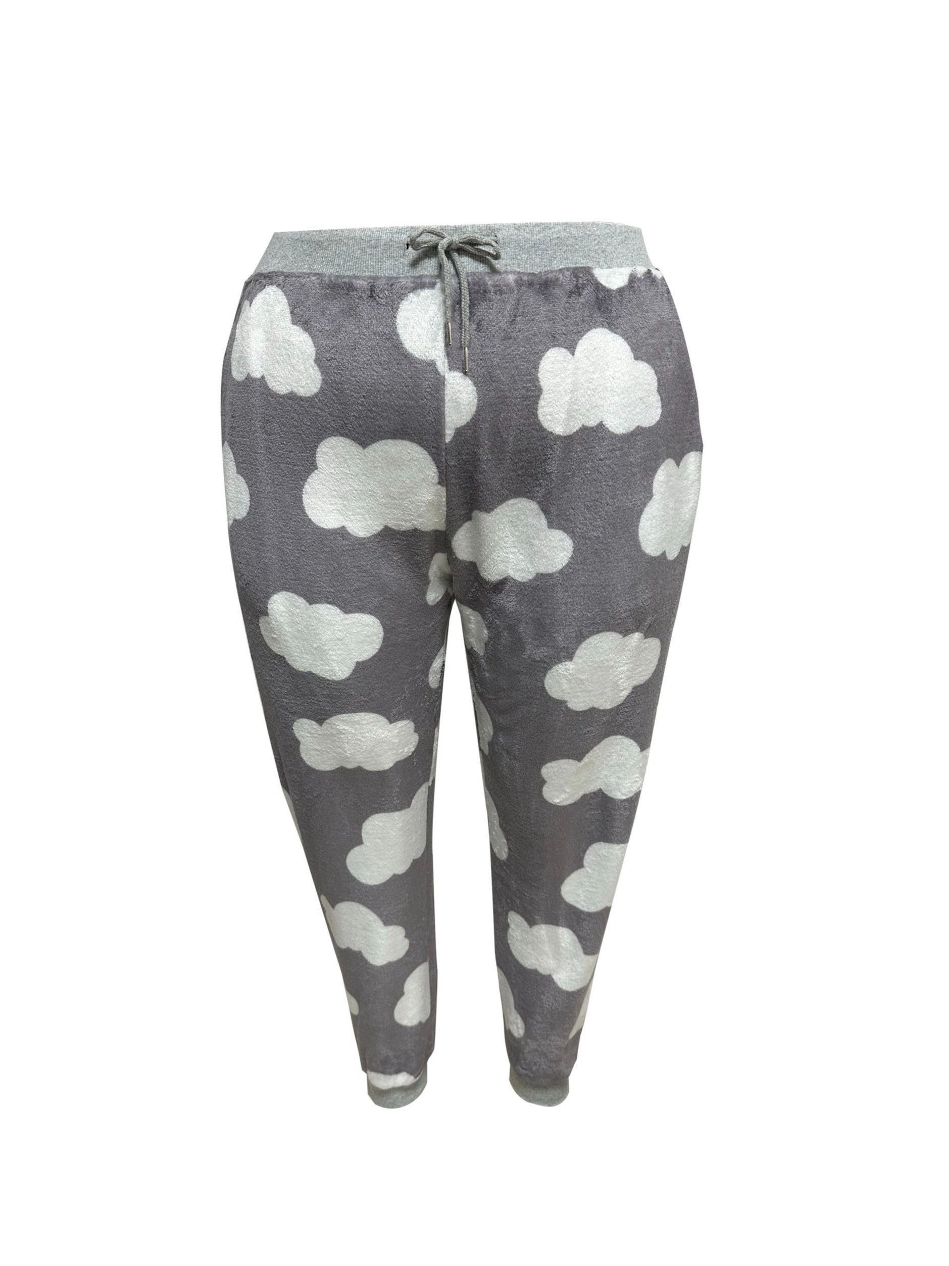  Cloud Pattern Flannel Top & Pants Pajamas Set