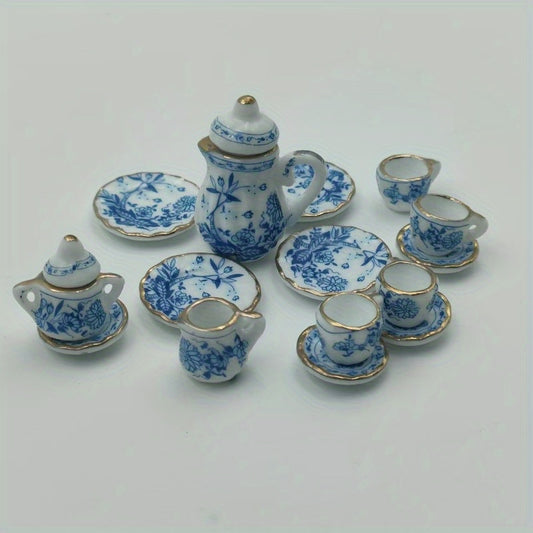 Ethnic Style Ceramic Dollhouse Tea Set with Cloth, Ideal for Mini Food Games