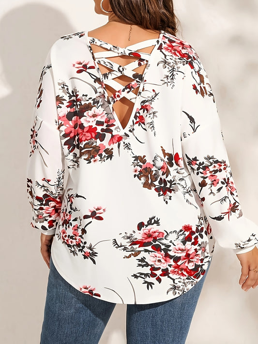  Floral Print Long Sleeve Tunic Shirt