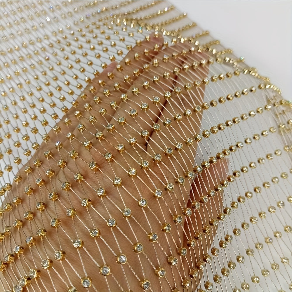 Golden Crystal Rhinestone Fishnet Fabric One Yard DIY Costume Mask Headband