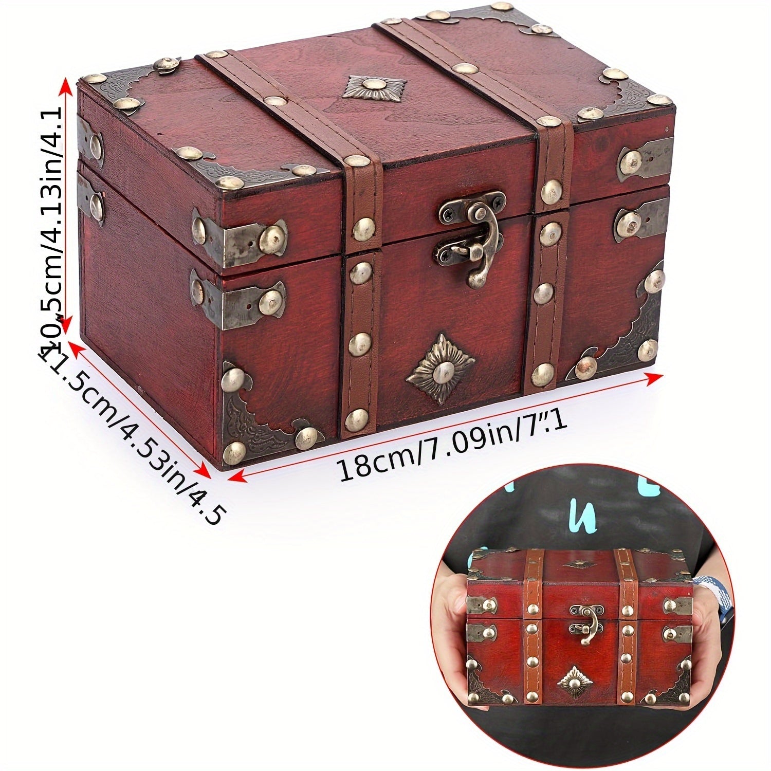 Vintage Treasure Chest Storage Box Wooden Jewelry Pirate Keepsake
