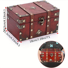 Vintage Treasure Chest Storage Box Wooden Jewelry Pirate Keepsake