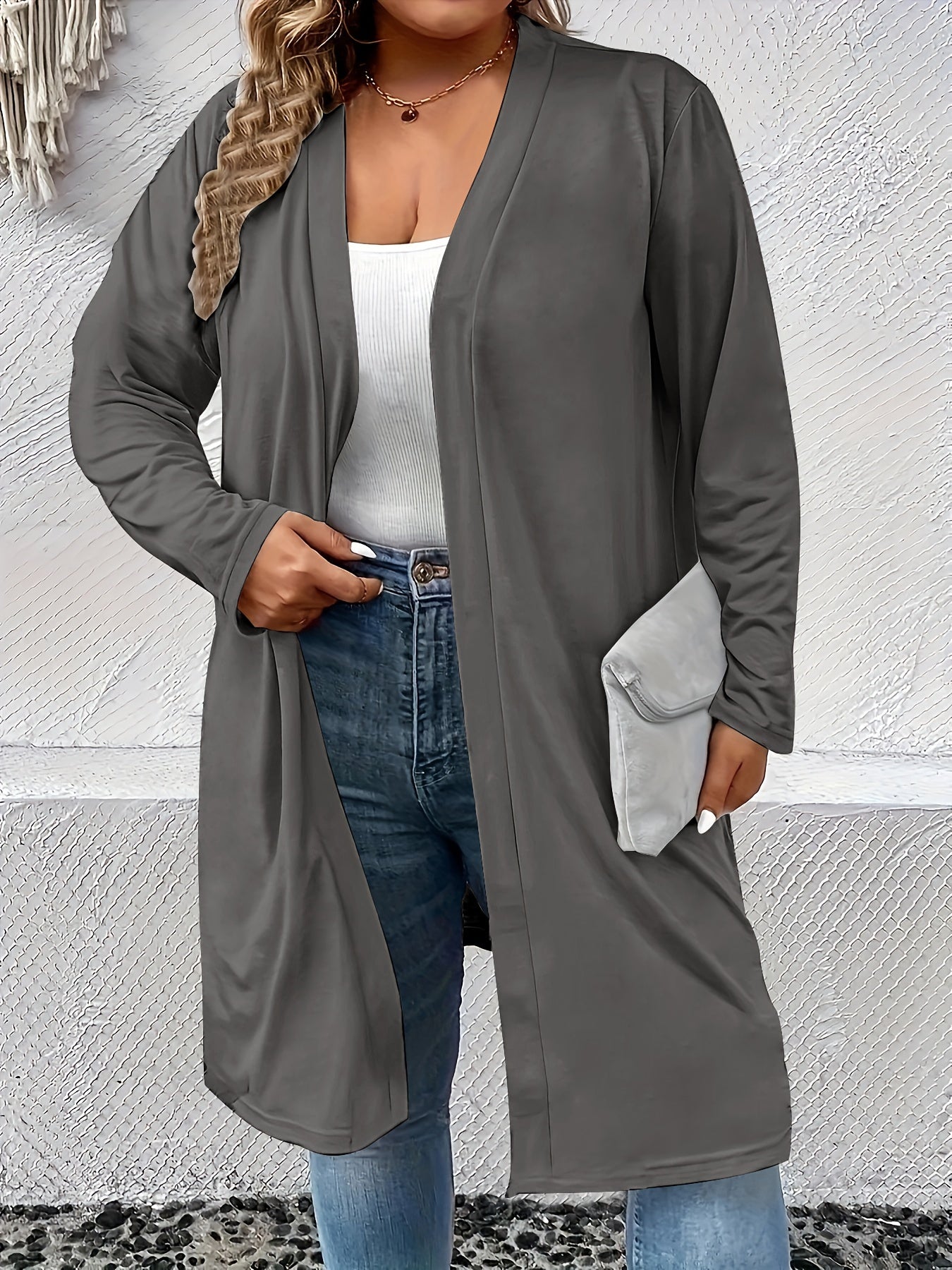  Solid Long Sleeve Open Front Cardigan