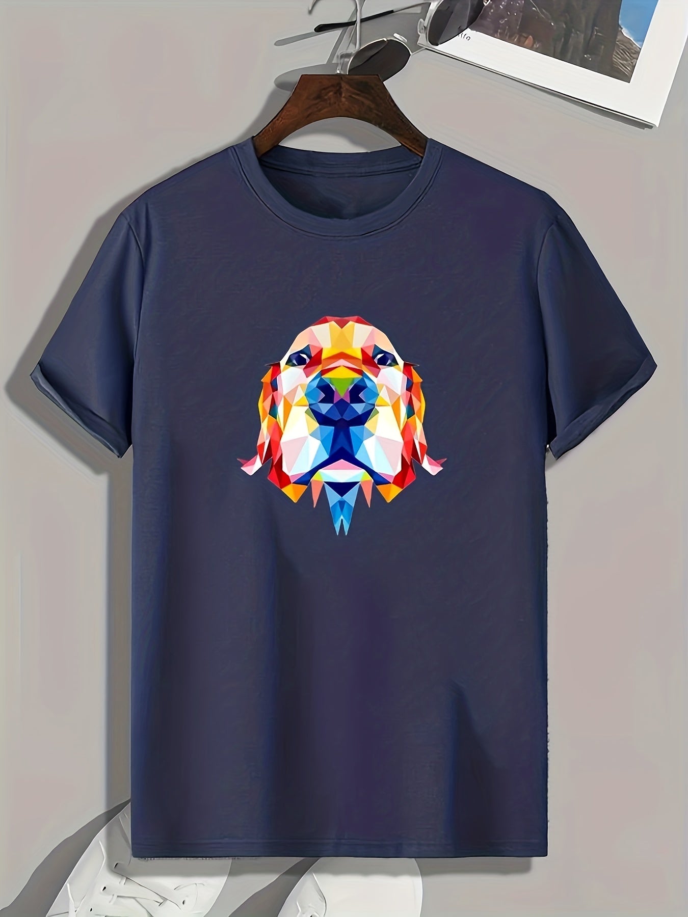 Geometric Dog Print Men's Graphic Tee for Summer