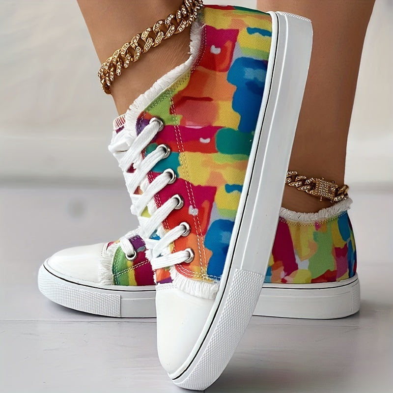 Colorful Canvas Lace-Up Low Top Walking Shoes