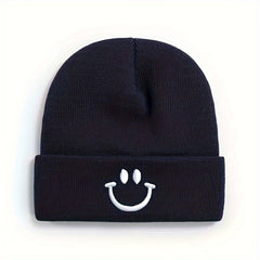 Knitted Hat with Happy Face Embroidery for Men and Women