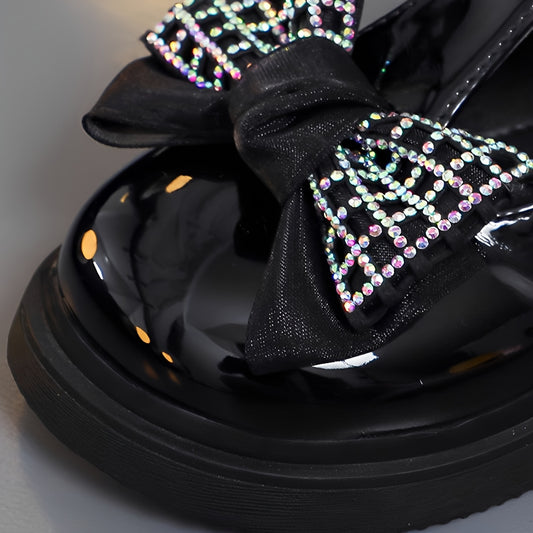 Rhinestone Bow Princess Shoes for Girls Soft Slip-on Loaders