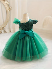 Bowknot Sequin Mesh Gown Dress for Baby Girls - Perfect for Parties