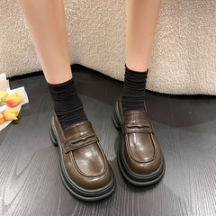 Women's Platform Slip On Loafers Retro Round Toe Anti-slip Shoes
