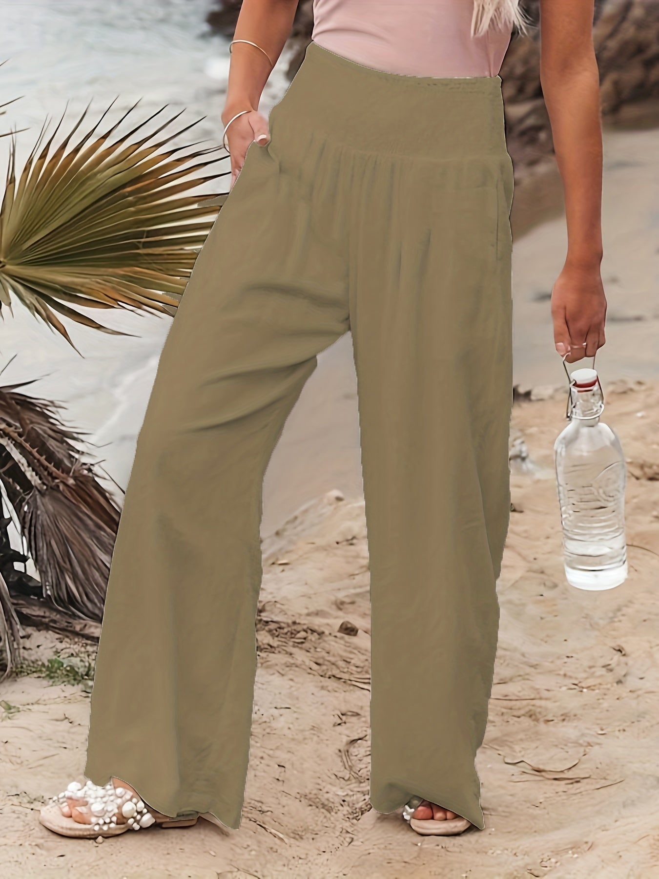  Wide Leg Pants High Rise with Pockets