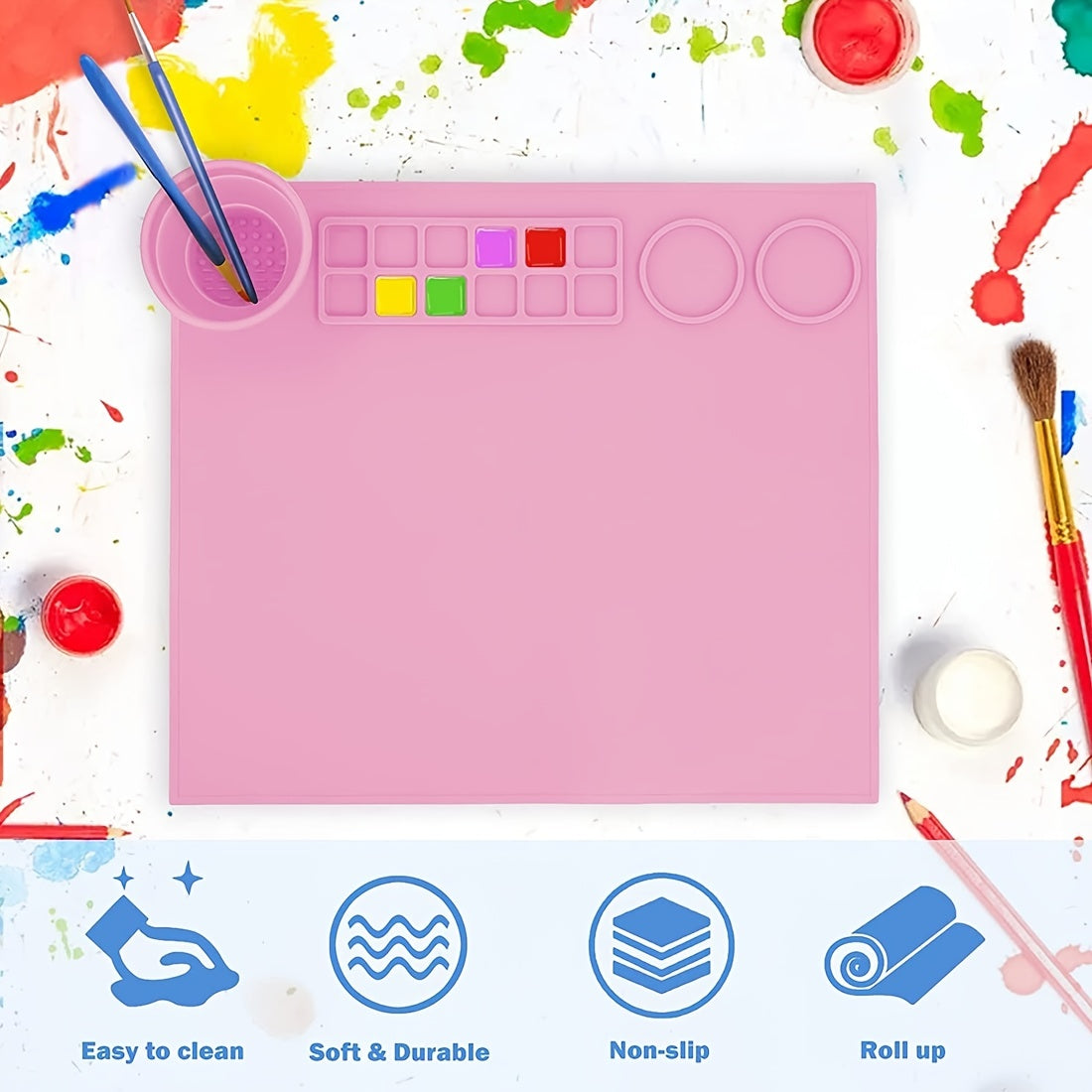 Non Stick Silicone Craft Mat with Cleaning Cup