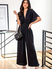  Bat Sleeve V-Neck Wide Leg Jumpsuit