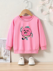 Cartoon Donut Print Girls Sweatshirt Long Sleeve Crew Neck Tops