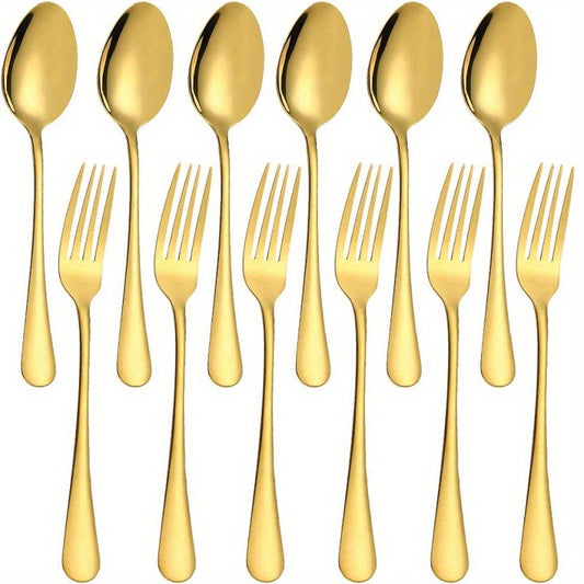 12pcs Stainless Steel Salad Spoon Dessert Fork Set