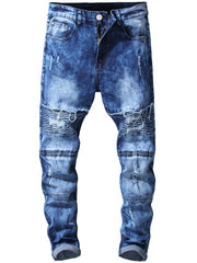 Men's Slim Fit Biker Jeans Stretch Distressed Denim