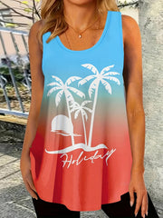 Coconut Tree Print Tank Top Gradient Summer Sleeveless Top