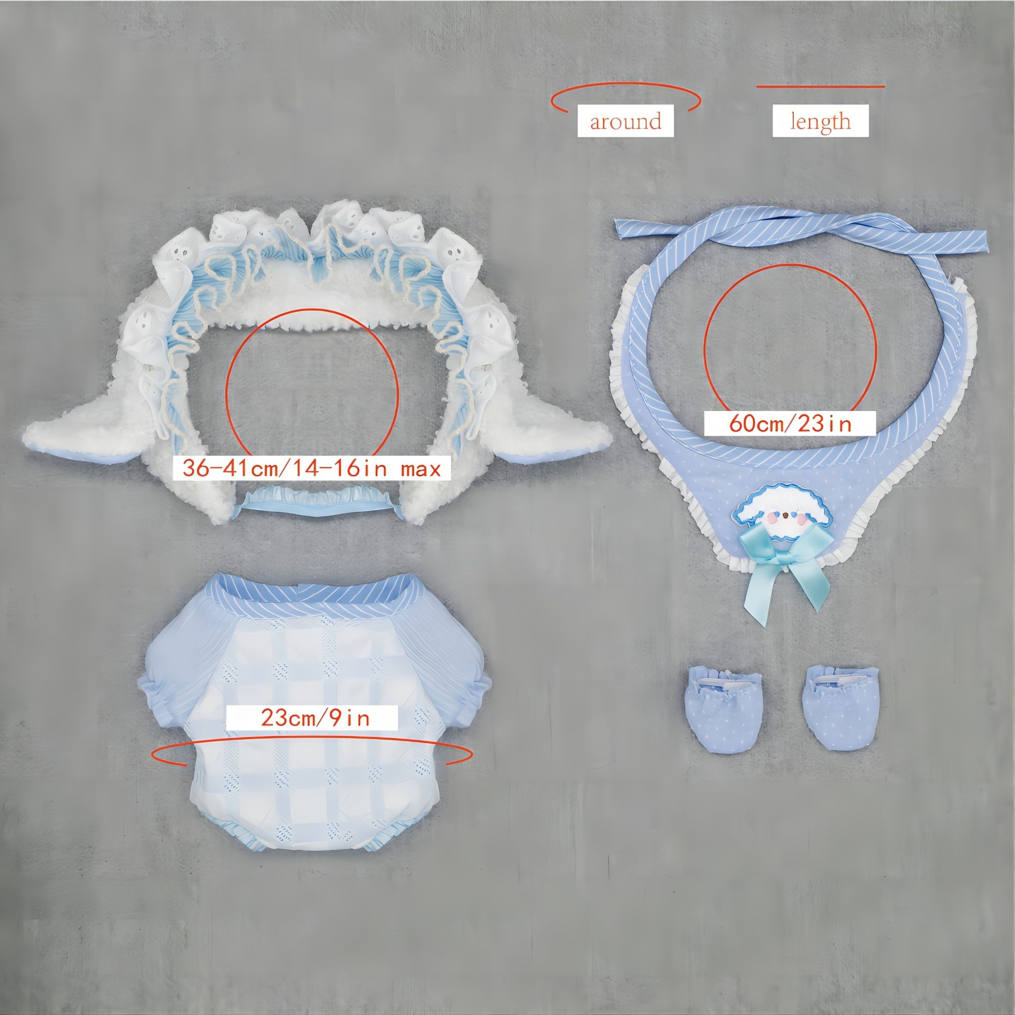 Sheep Doll Clothes Set - Jacket, Headband, Bib, Socks