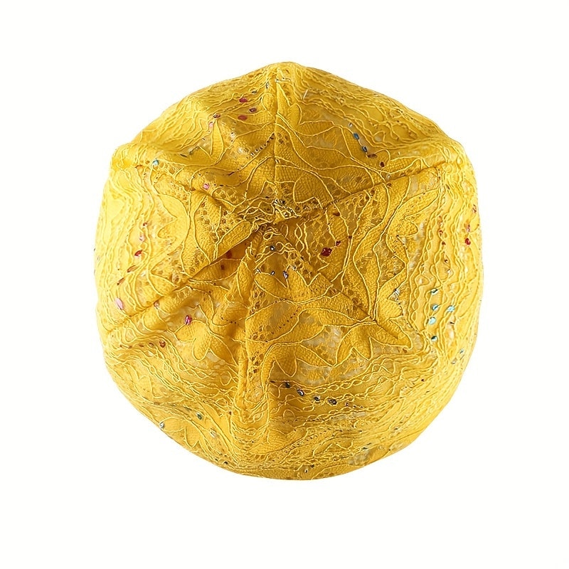Yellow Lace Flower Beanie Elastic Lightweight Skull Cap