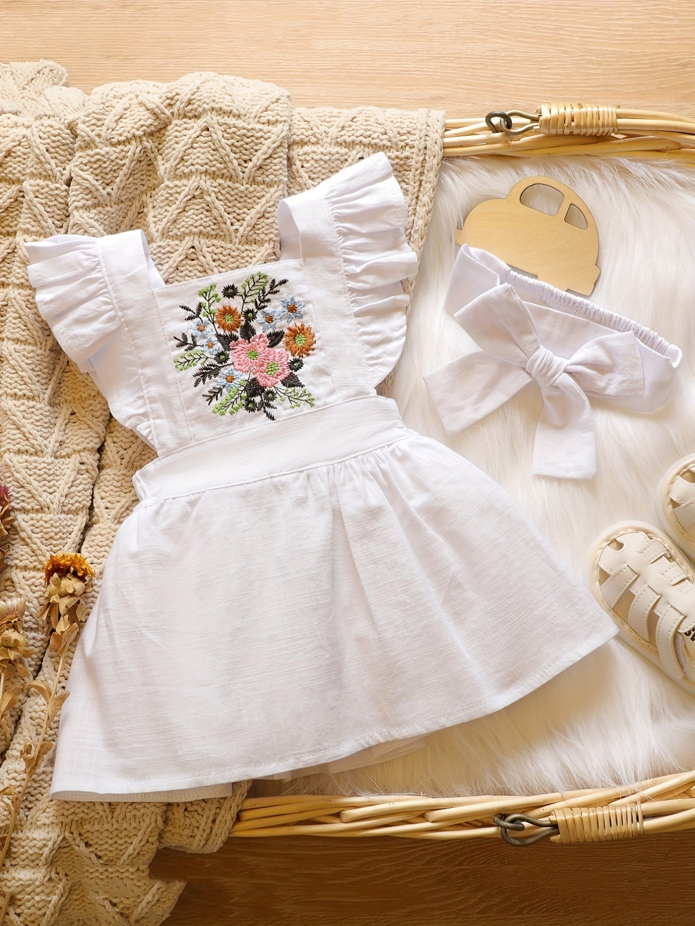 Floral Embroidery Baby Girl Dress Set