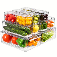12pcs Fridge Organizer with Lids - Clear Stackable Refrigerator Bins