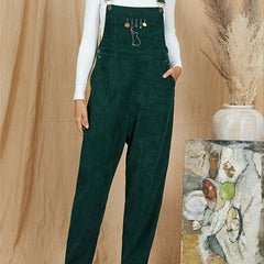 Casual Corduroy Criss Cross Jumpsuit Solid Pocket Loose Jumpsuit