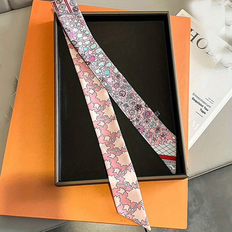 Vintage Floral Print Skinny Scarf Ribbon Neck Tie