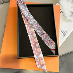 Vintage Floral Print Skinny Scarf Ribbon Neck Tie