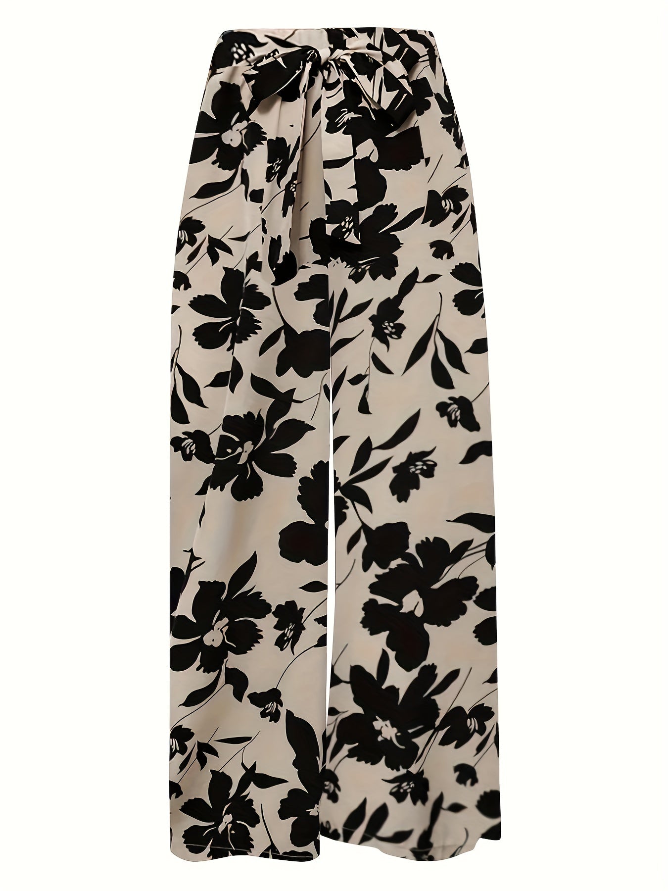 Floral Print Bow Knot High Rise Wide Leg Pants