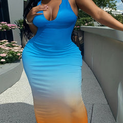  Ombre Print Tank Maxi Dress