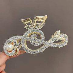 Musical Sign Hair Claw Rhinestone Faux Pearl Ponytail Holder