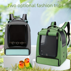 Double Shoulder Parrot Cage Breathable Bird Bag Stainless Steel Food Cup
