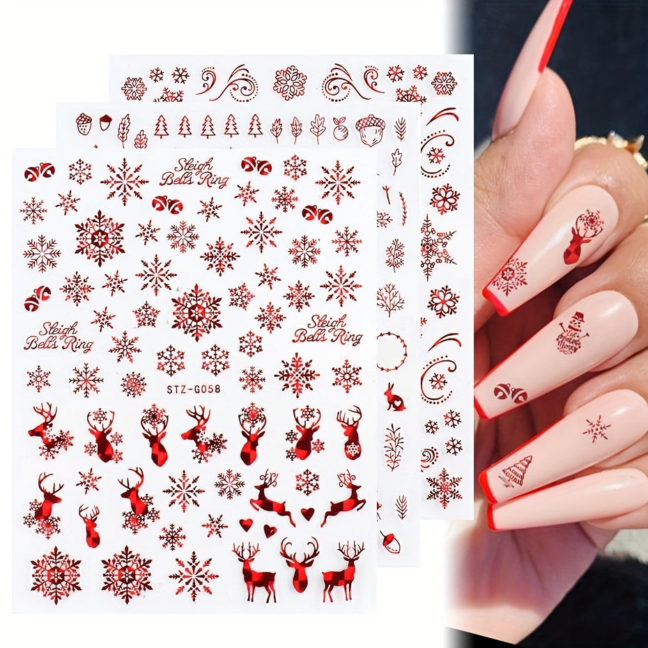 9pcs Christmas Nail Art Stickers Snowflake Elk Christmas Tree Nails