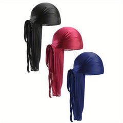 3pcs Unisex Satin Head Scarf Stretchy Bandana Beanie Durag Turban Cap