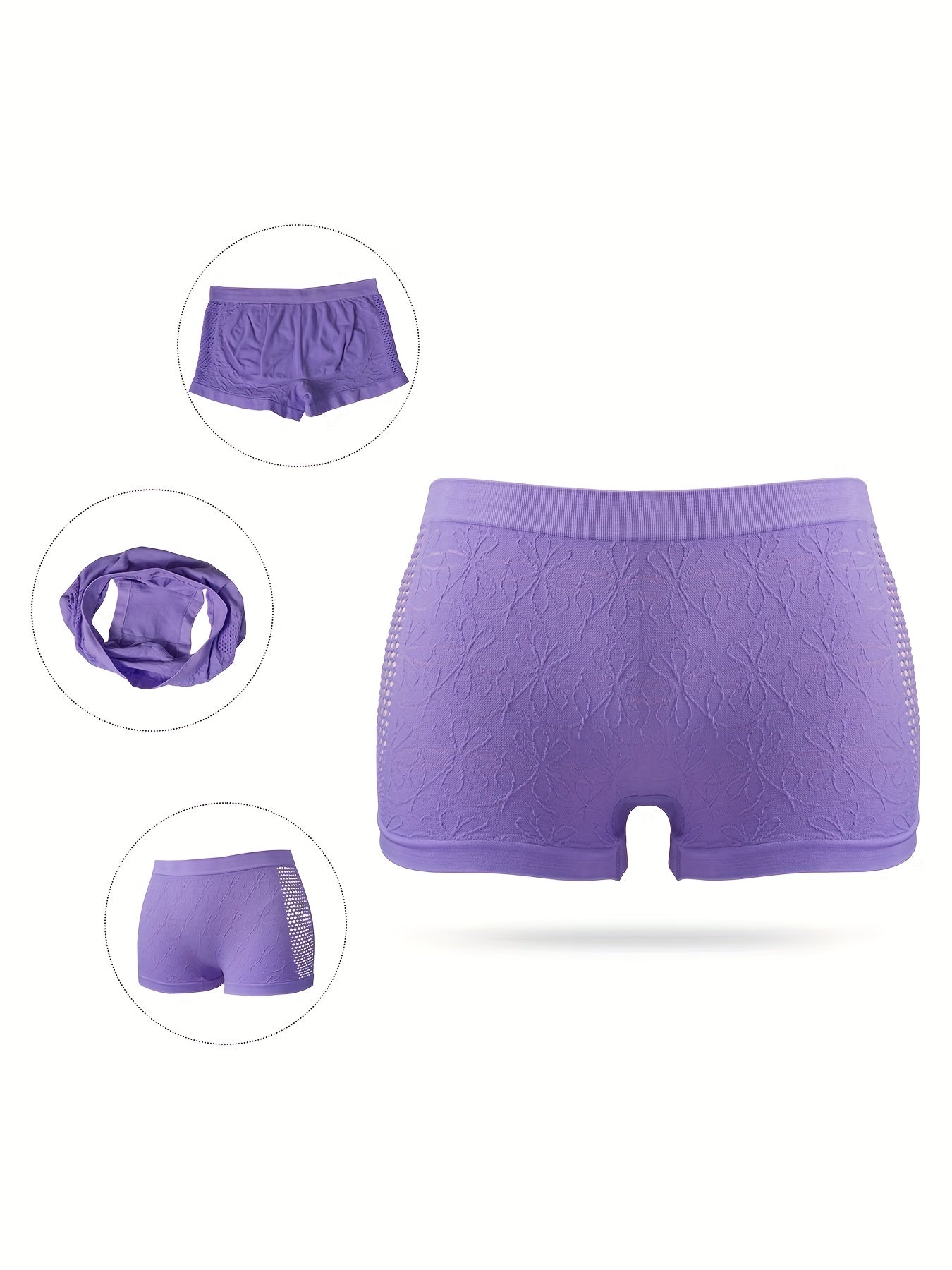 4pcs Floral Textured Boyshort Panties Soft & Comfortable Women's Lingerie