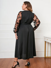 Floral Jacquard Mesh Long Sleeve Dress Plus Size Women's Dress