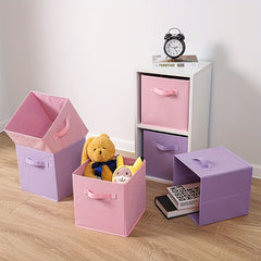 6pcs Fabric Drawer Storage Box Pink Purple Foldable Bin with Handle
