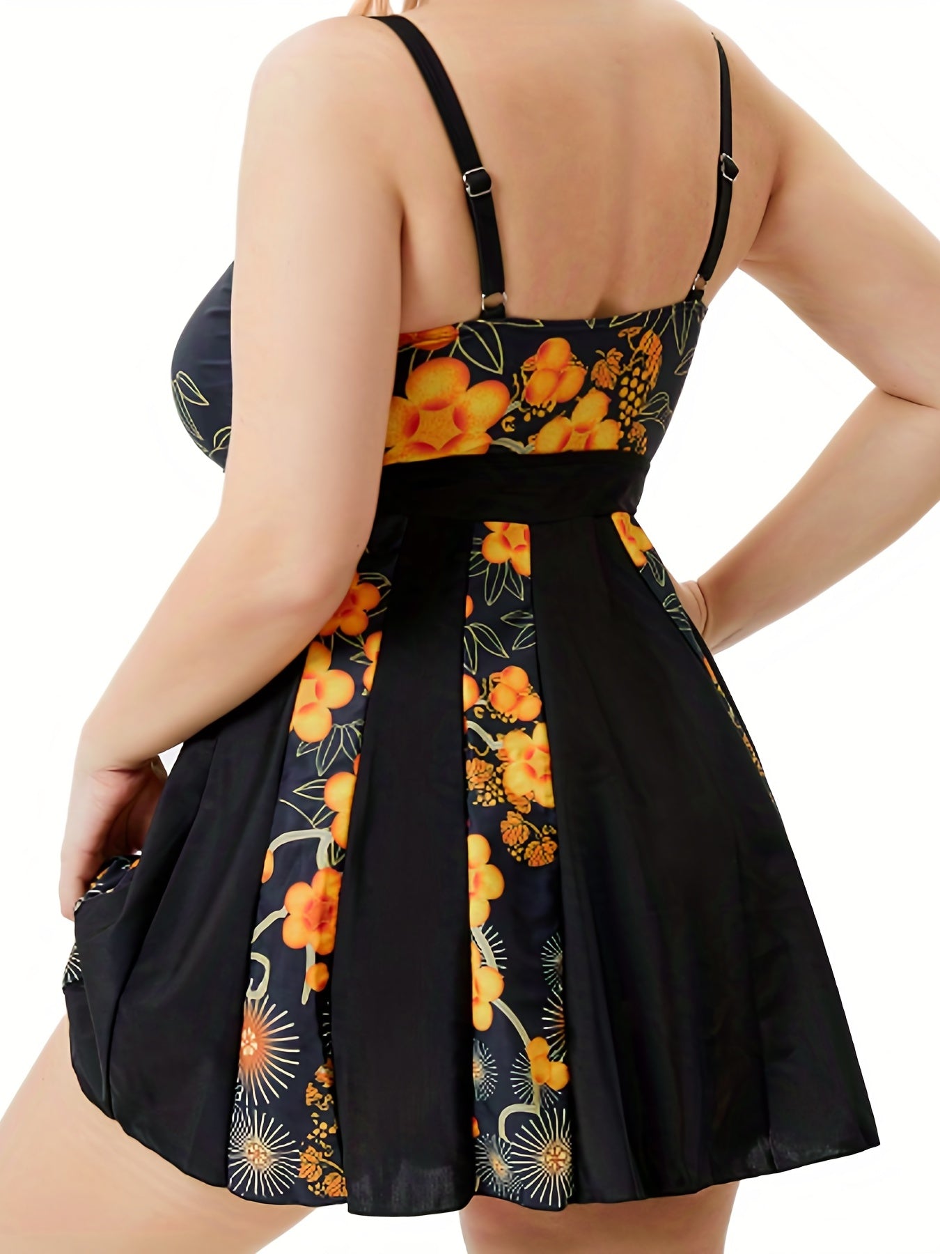  Colorblock Floral One Piece Swimwear Dress