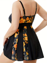  Colorblock Floral One Piece Swimwear Dress