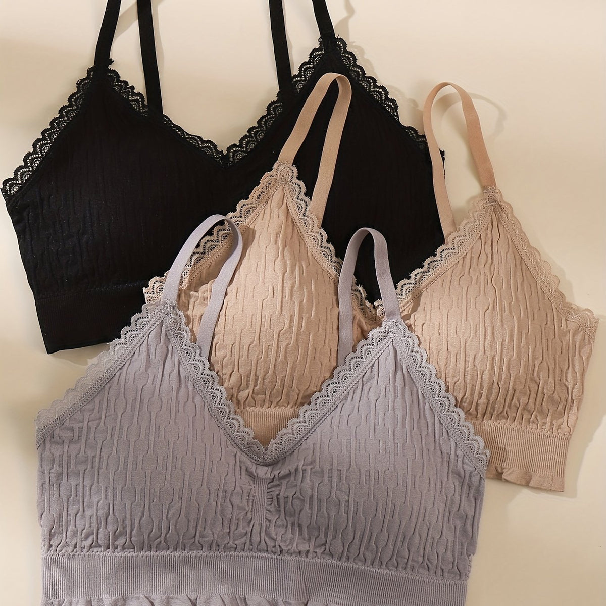 3pcs Lace Wireless Bras, Comfy & Breathable Intimates