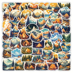55pcs Adventure Camping Tent Stickers Rustic Nature Decals