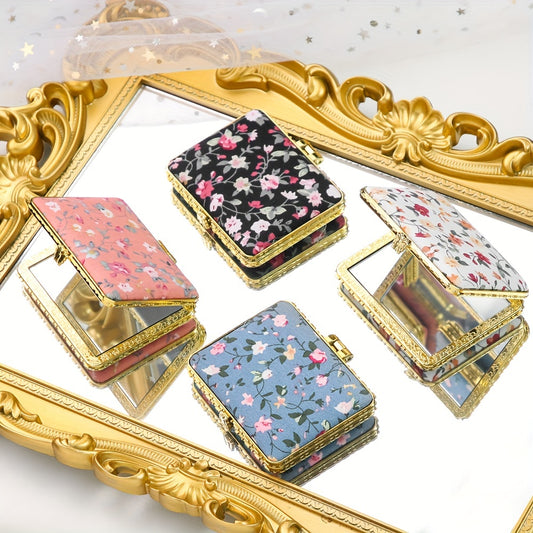 Vintage Floral Pattern Compact Mirror Folding Makeup Mirror