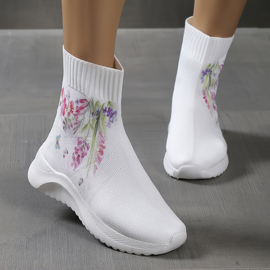 Women's Floral High Top Sock Boots Stretch Ankle Sneakers